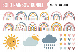 Boho Rainbow Bundle Design vector, an Object Graphic by Amazin_art