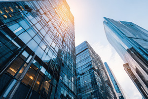 Modern urban downtown skyscrapers, a Photo by Pavel_design