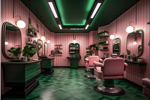 Interior Of Barbershop In Pink And