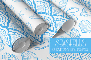 Seashells Lineart vector patterns