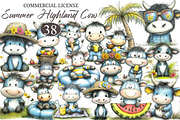 Watercolor Summer Cow Clipart, an Illustration by designcity5 (Thumbnail 1 of 5)