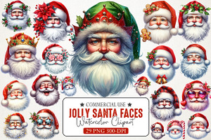 Jolly Santa Faces Clipart Collection, an Illustration by RobertsArt