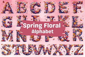 Spring Floral Alphabet Sublimation, a Decorative Illustration by Dizzy Art Studio