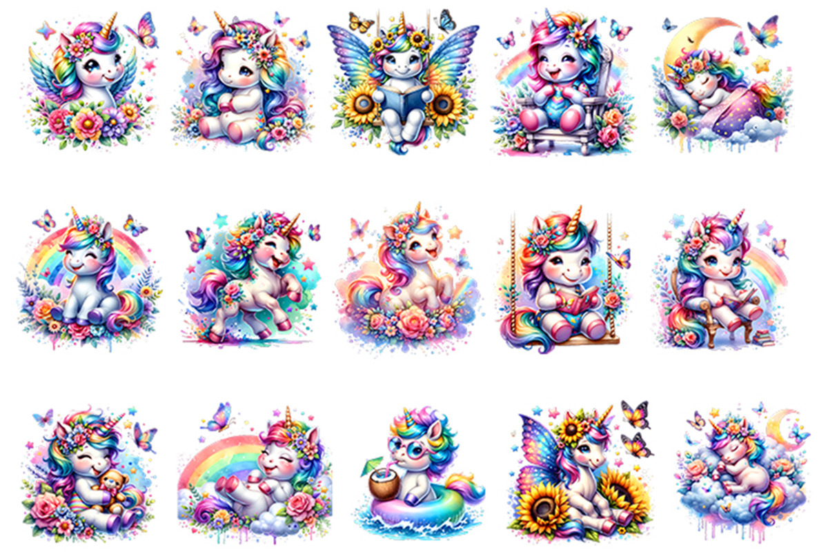 Watercolor Cute Unicorn Clipart PNG, an Animal Illustration by Creative Arslan (Photo 2 of 9)
