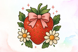 Strawberry Flower Pink Coquette Bow, an Illustration by Sublimation Artist