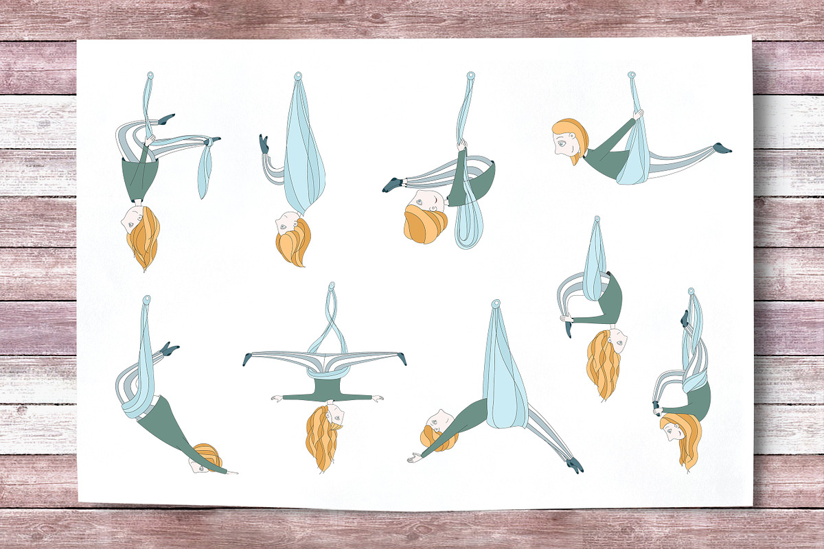 Aerial Yoga Poses Set, a Healthcare Illustration by CARROTDESIGN (Photo 2 of 4)