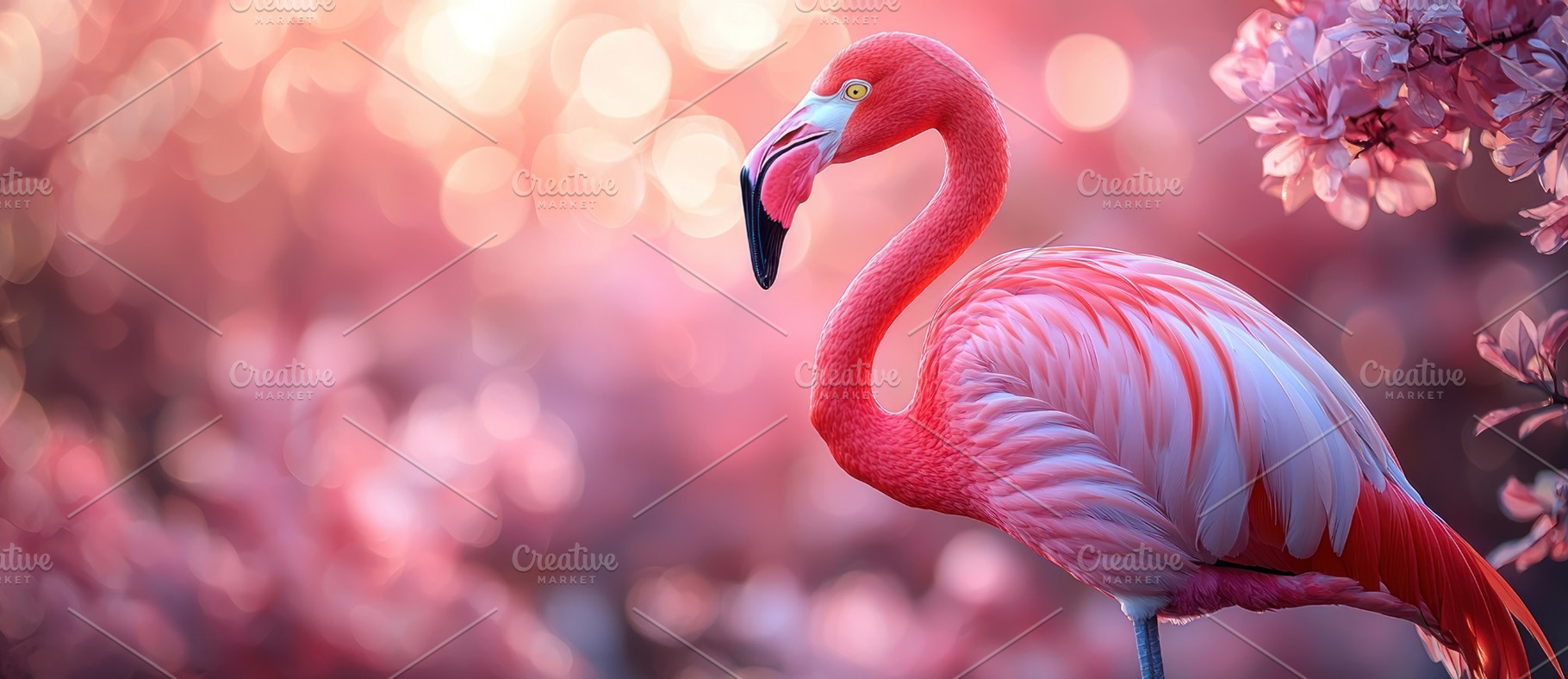 Closeup of vibrant pink flamingo surrounded by dreamy bokeh and, an Animal Photo by José Manuel Gelpi