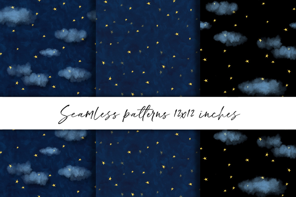 Starry Night Sky Seamless Patterns, a Pattern Graphic by Gribanessa (Photo 1 of 3)