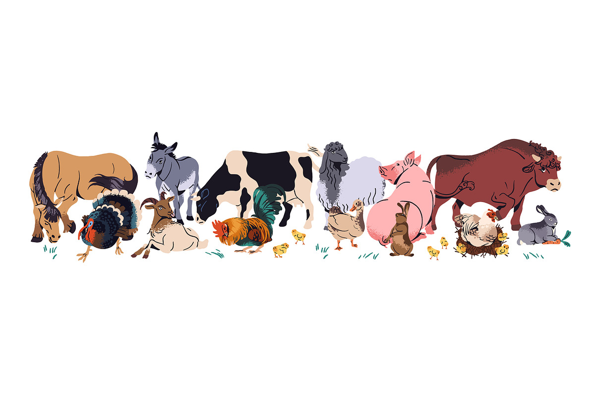 Farm animals set, seamless patterns, an Animal Illustration by PaperTrident (Photo 2 of 4)