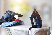 Ironing clothes with an iron, board, and clothes in room, a Technology Photo by Davizro's Market (Thumbnail 2 of 2)