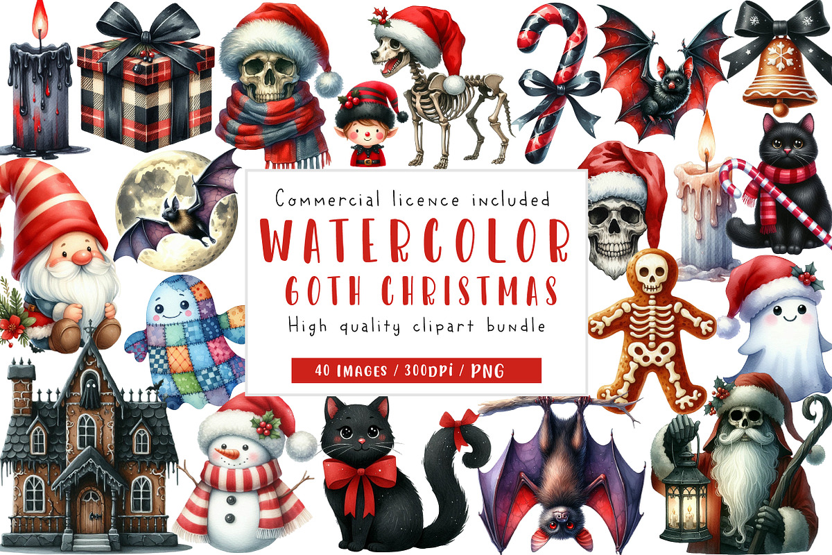 Goth Christmas Clipart, an Illustration by CreationArt (Photo 1 of 7)