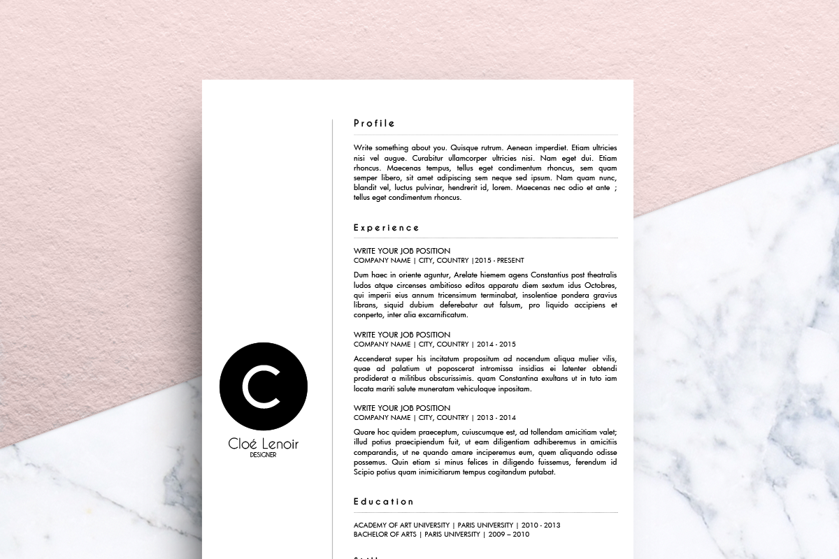 Minimalist CV (MS Word) | Cloé, a Resume Template by Priiiiiiiiiiiiiint ! (Photo 1 of 2)