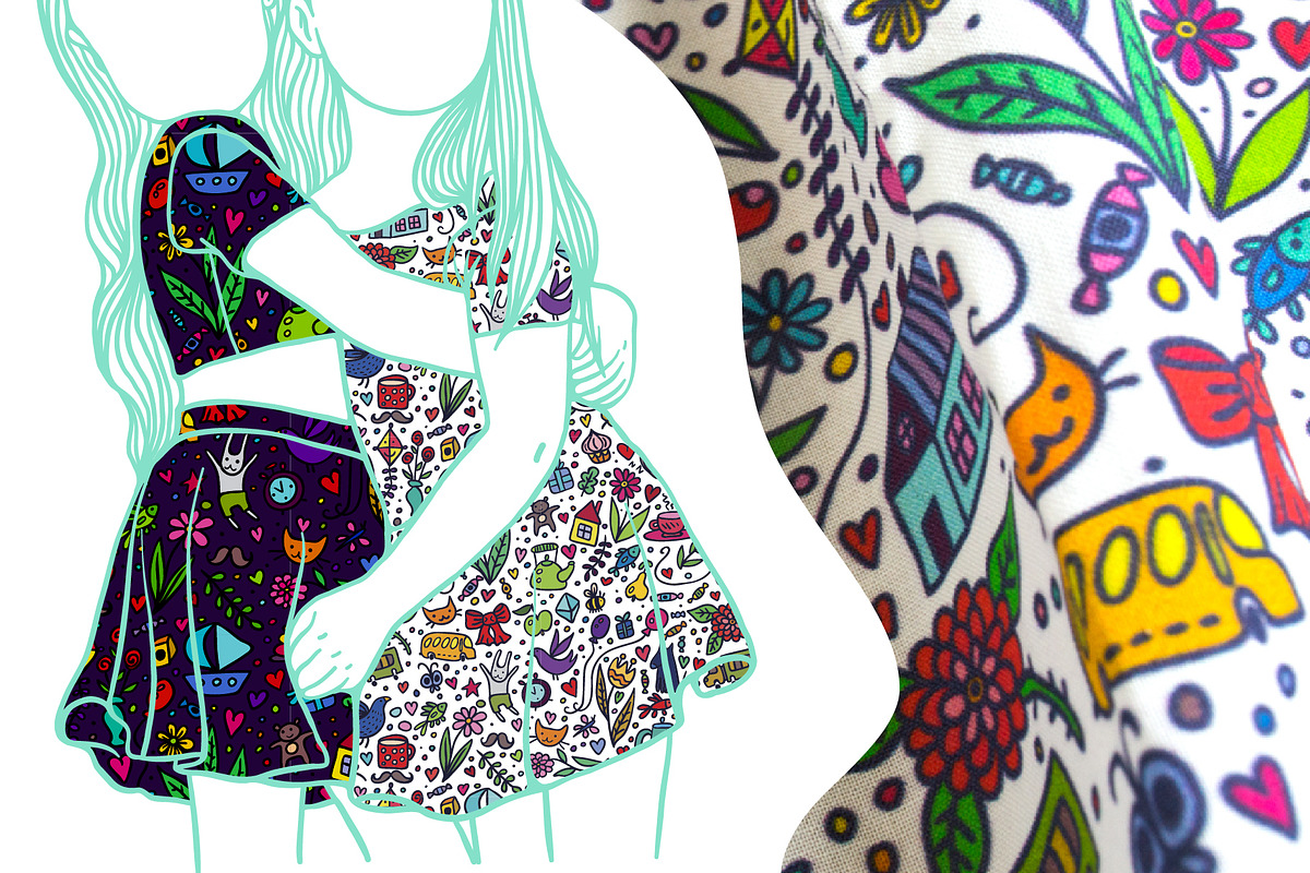 60 Funny Doodle + 14 Patterns, an Object Graphic by Apolinarias Art (Photo 6 of 9)