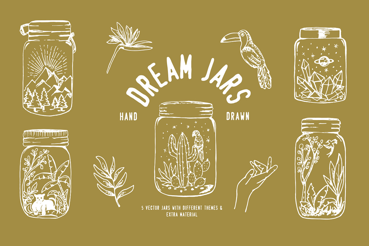 Hand drawn dream themed mason jars, an Illustration by Annakaroline (Photo 2 of 4)