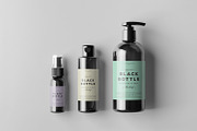 Black Bottles Cosmetic Mockup, a Cups & Container Mockup by Yogurt86 (Thumbnail 6 of 10)