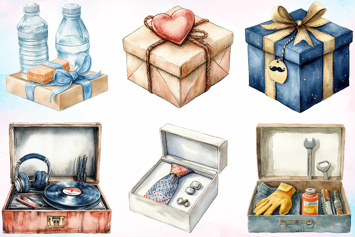 Watercolor Father's Day Gift Box PNG, a Seasonal Illustration by Canvas Craft (Photo 3 of 3)