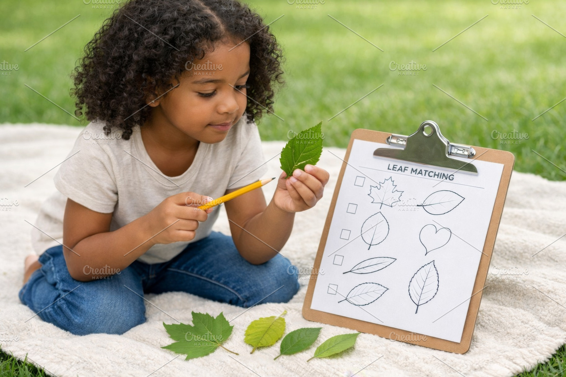 Child engaged in educational leaf ma, a Photo by Dvoevnore photos