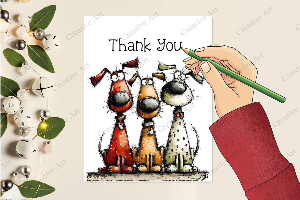 Whimsical Christmas Dogs Clipart, an Illustration by Creative Art (Photo 9 of 11)