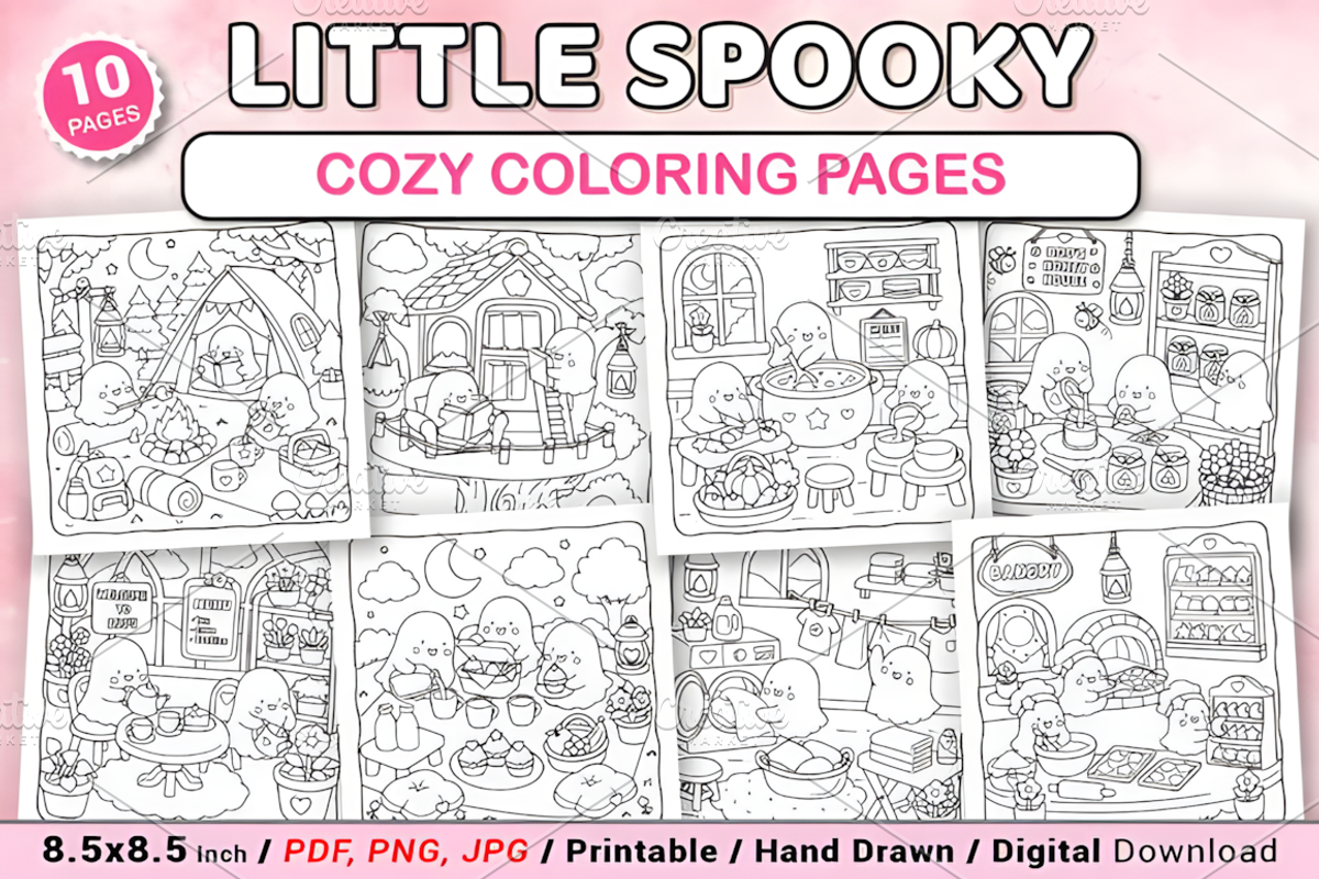 Little Spooky Cozy Coloring Pages, a Seasonal Illustration by Coco Bloom (Photo 1 of 4)