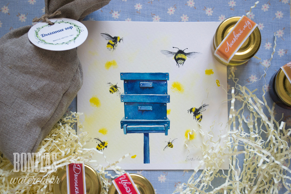 Watercolor bees, an Illustration by Olga Bonitas (Photo 4 of 7)