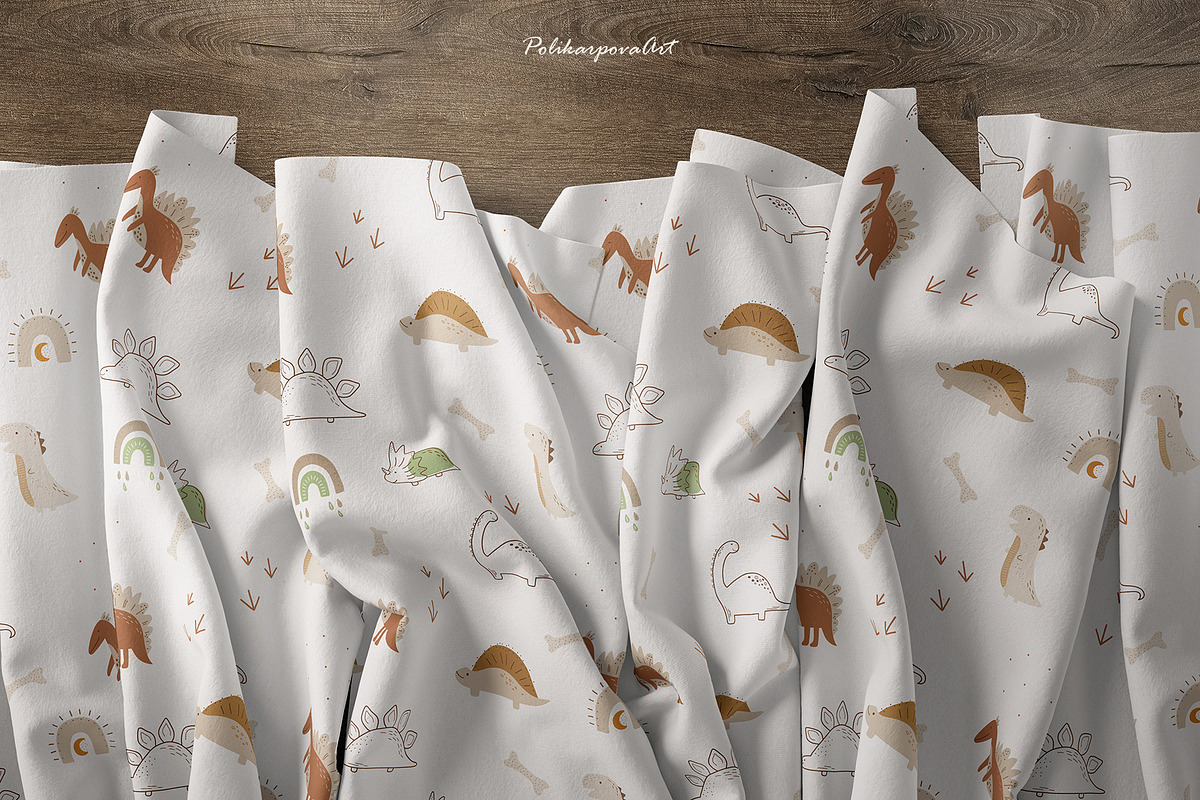 Dinosaur clipart and pattern kids, an Animal Illustration by polikarpovaart (Photo 12 of 12)
