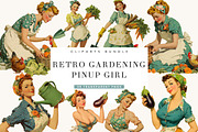 Retro Gardening Pinup Girl Clipart, a Person Illustration by BusyDaydesign (Thumbnail 1 of 9)