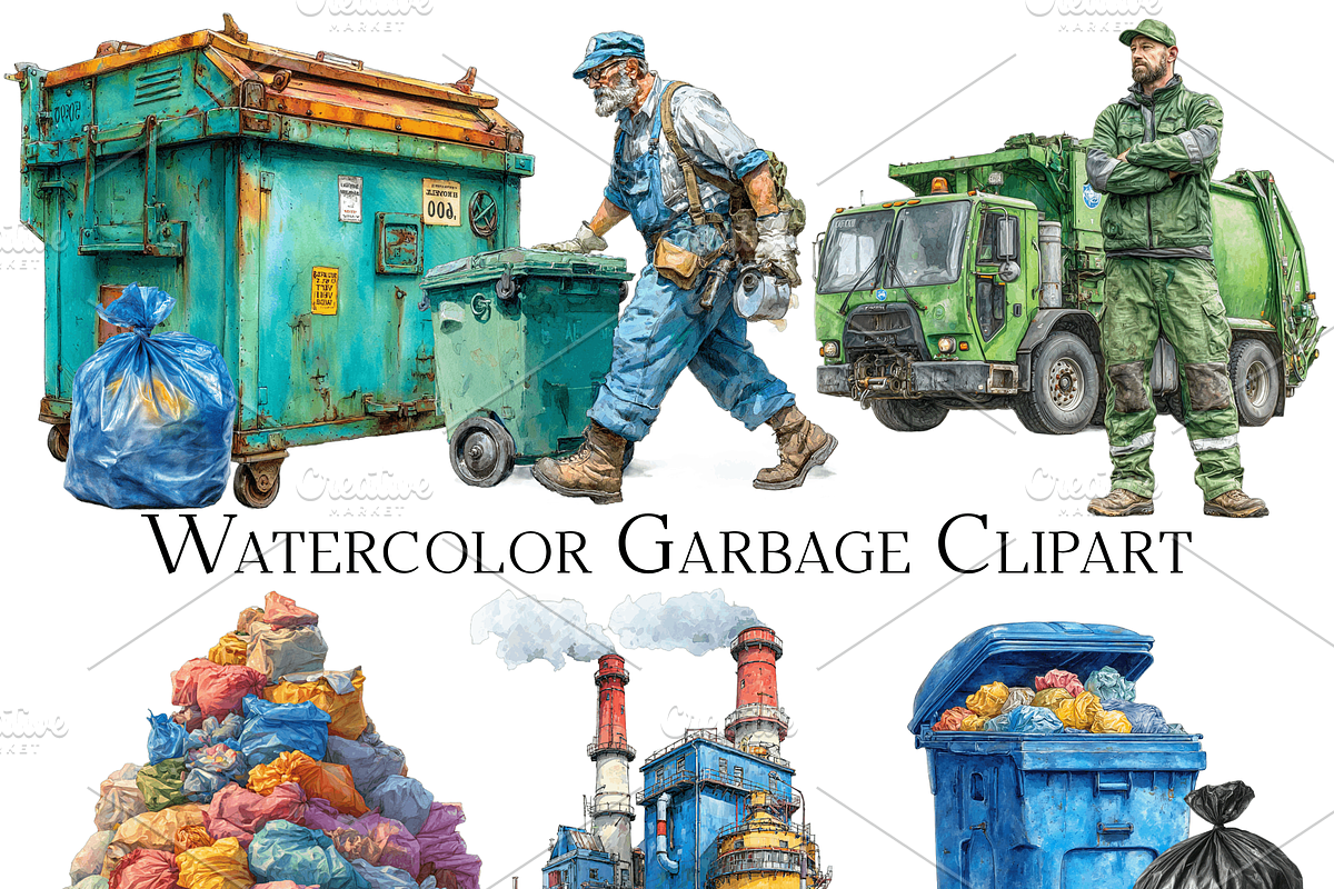 Watercolor Garbage Clipart, an Object Graphic by ArtisticTimberStudio (Photo 1 of 2)