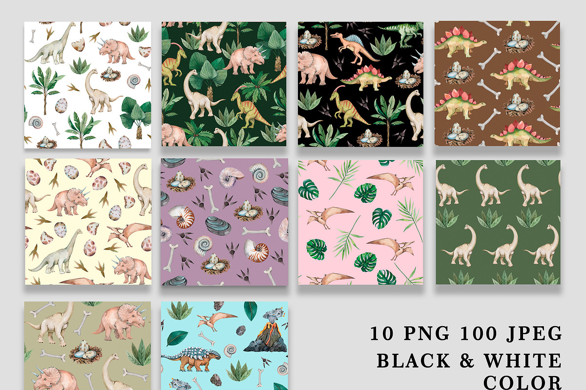 Watercolor Dinosaur Patterns PNG, a Pattern Graphic by PatternPalette (Photo 2 of 11)