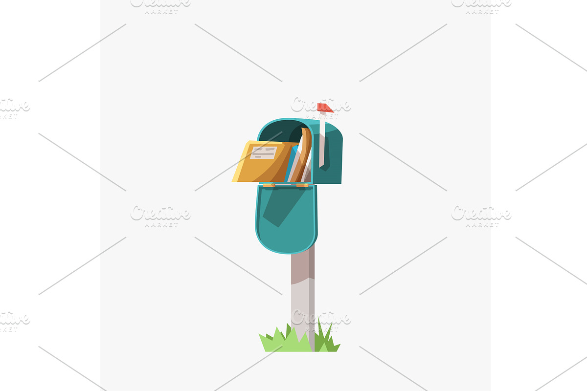 green mailbox cartoon design on, an Object Illustration by IfH
