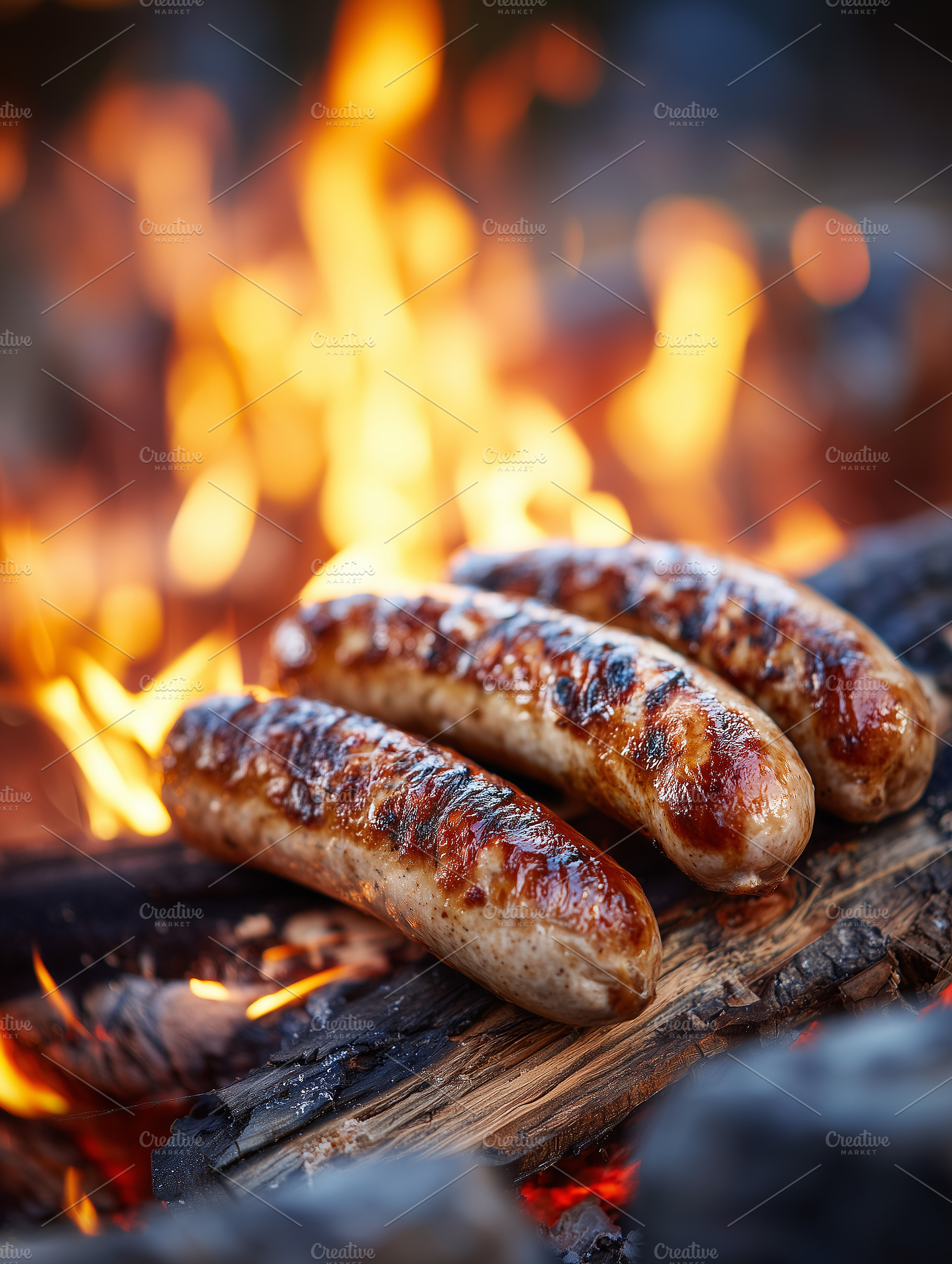 Juicy grilled sausages cooking, a Food & Drink Photo by MistyDay