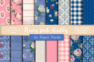 Navy Pink Shabby Digital Paper