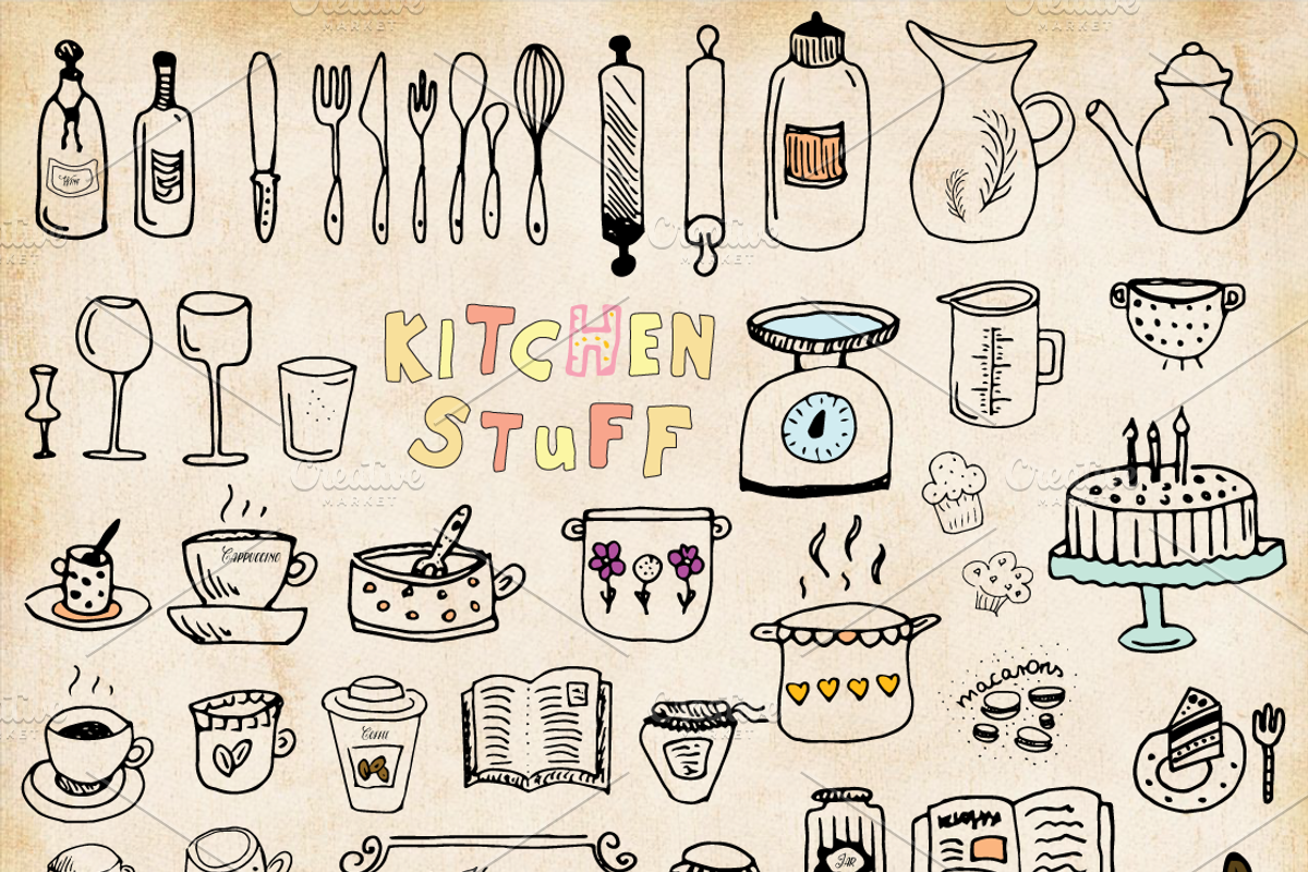 Kitchen Stuff - Hand Drawn Set, an Illustration by Bugcessories