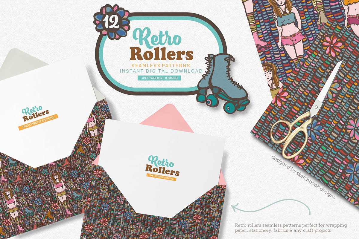 Retro Roller Skates Doodle Patterns, a Pattern Graphic by Sketchbook Designs (Photo 4 of 10)