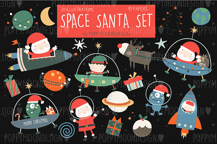 Space Santa clipart and paper set