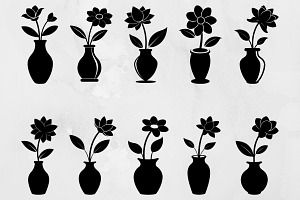 Flowers in Vase Silhouette SVG