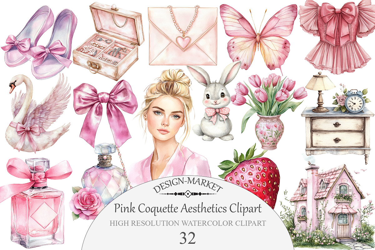 Watercolor Pink Coquette Aesthetics, an Illustration by Design Market (Photo 1 of 4)