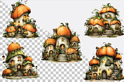 Watercolor Pumpkin Houses Clipart, an Illustration by SVGArt (Thumbnail 2 of 9)