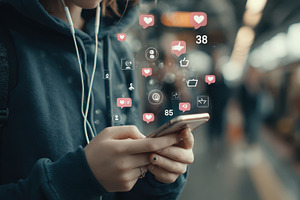 Woman using smartphone social media, a Photo by Pixeness Studio