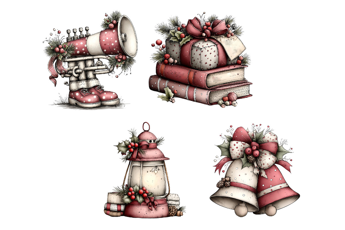 Watercolor Vintage Christmas Clipart, a Seasonal Illustration by Creative Art (Photo 7 of 7)