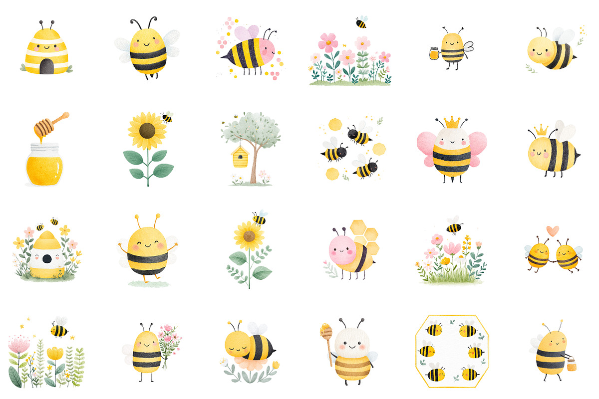 Charming Honey Bee Garden Clipart Se, an Illustration by Sublimation Artist (Photo 2 of 6)