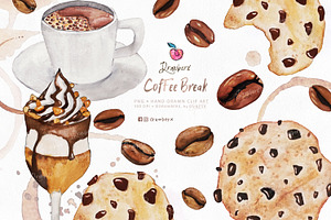 Watercolor Coffee Cup, Beans Png 100