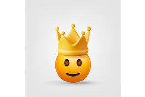 3D Cute Emoji Face With Golden Crown