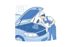 Auto mechanic in uniform and helmet, a Transportation Illustration by Artsaba Family
