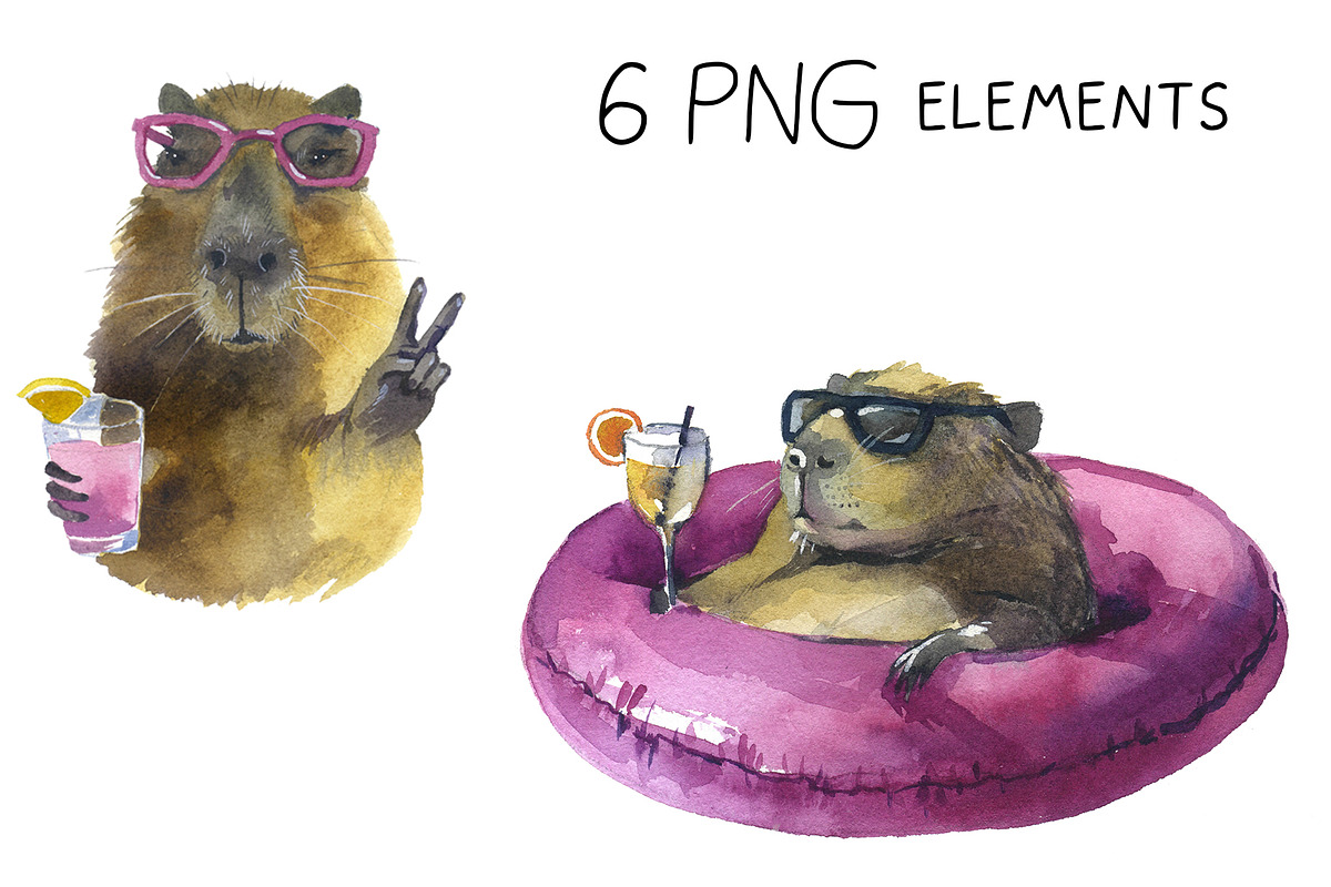 Cute illustrated capybaras, an Animal Illustration by KomtsyanTatyanaArt (Photo 2 of 3)