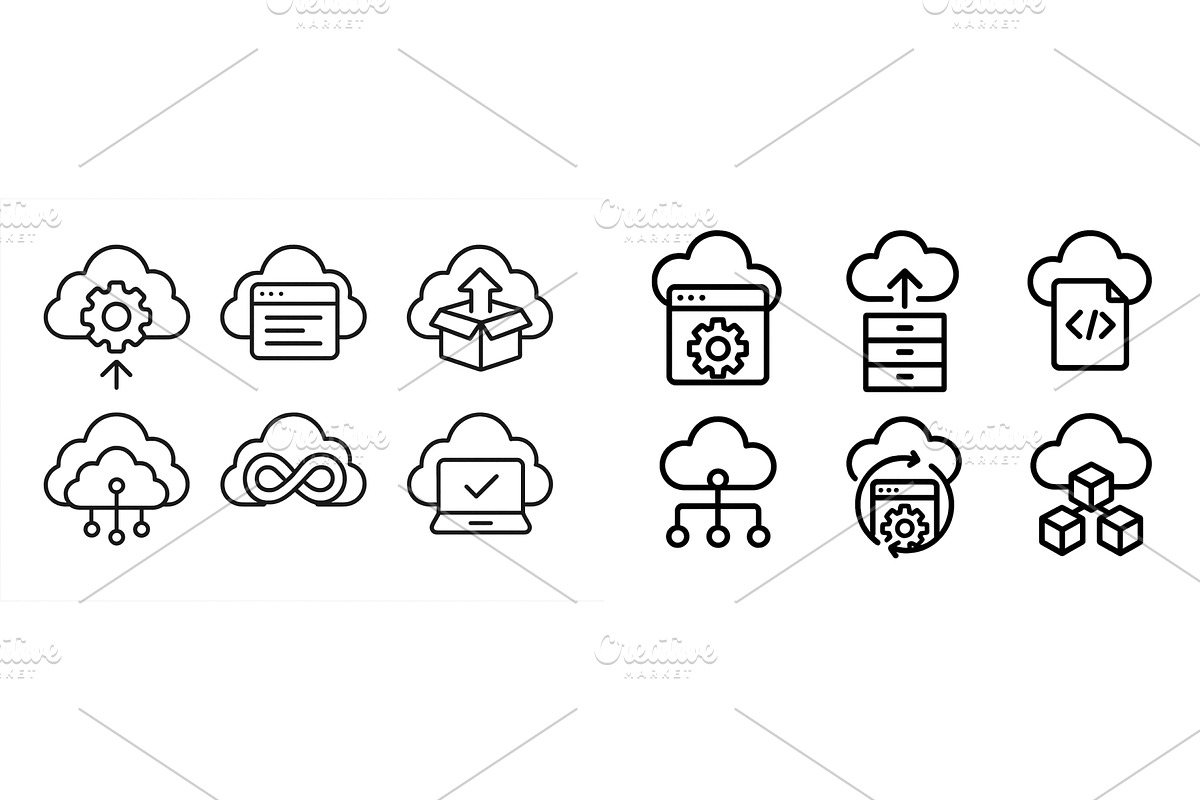 Collection of cloud computing icons, a Technology Illustration by ZinetroN