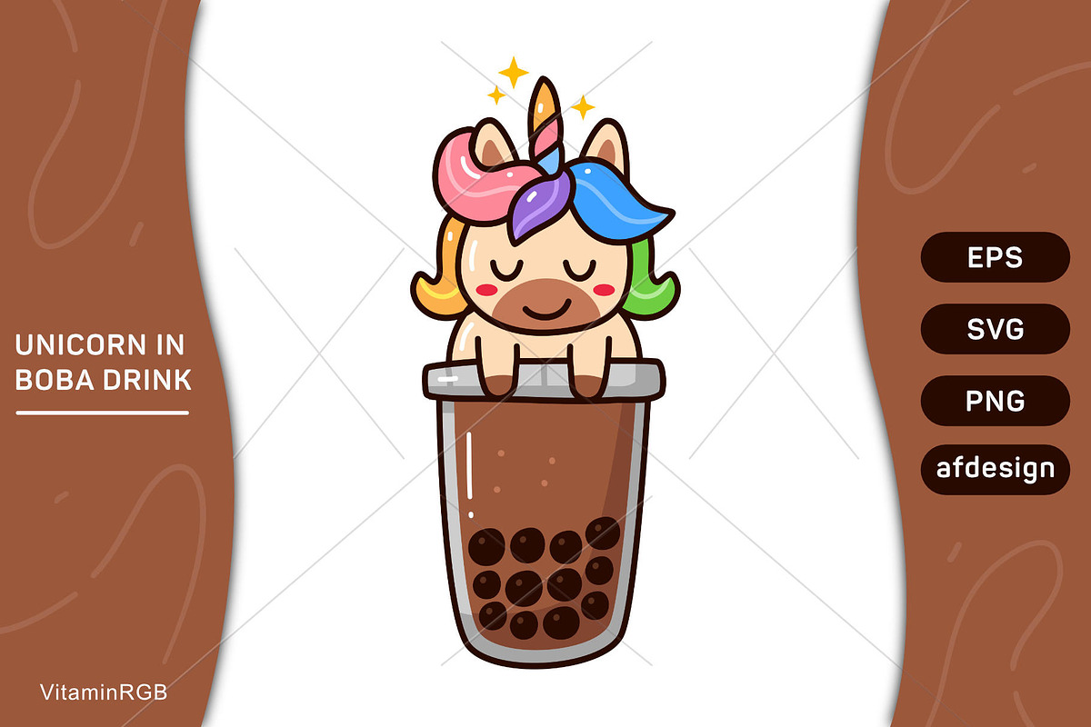 Unicorn in Boba Drink doodle, an Animal Illustration by VitaminRGB
