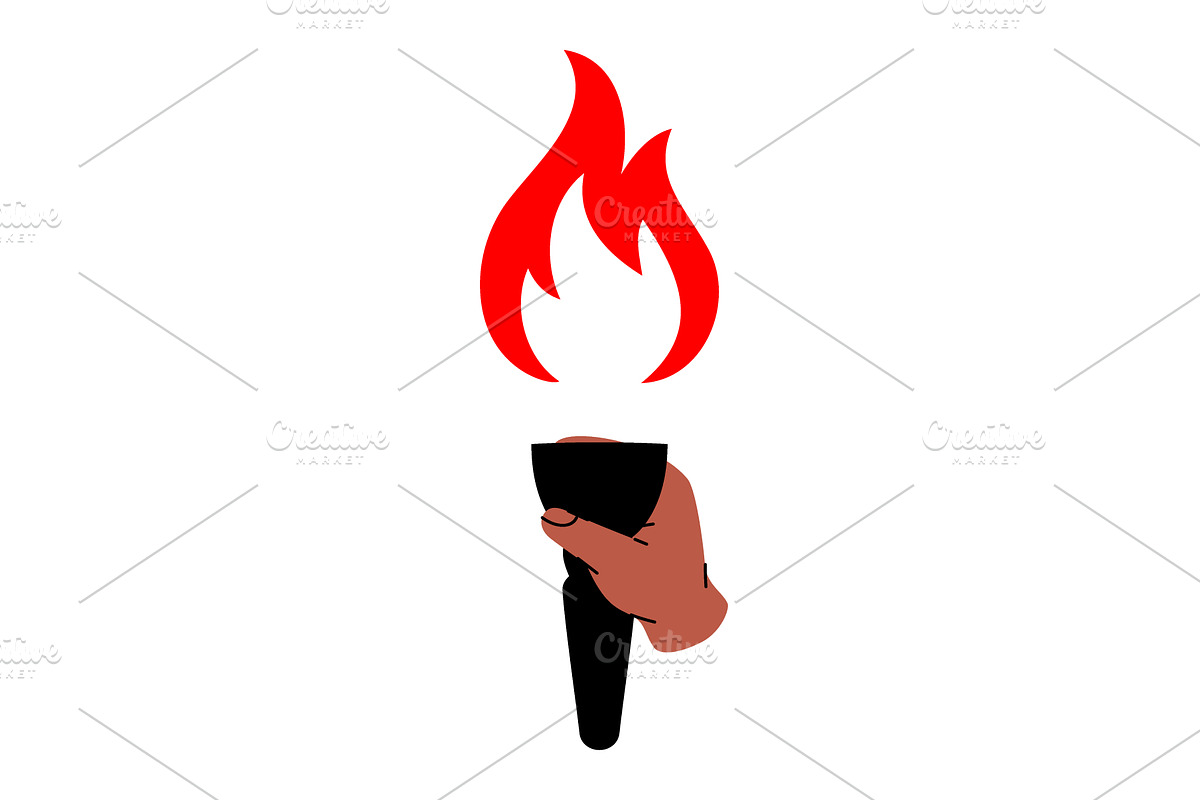 Burning torch in hand icon with red, an Object Illustration by GraphiShop