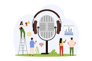 Radio podcast for customers, audio, a Technology Illustration by Flashvector