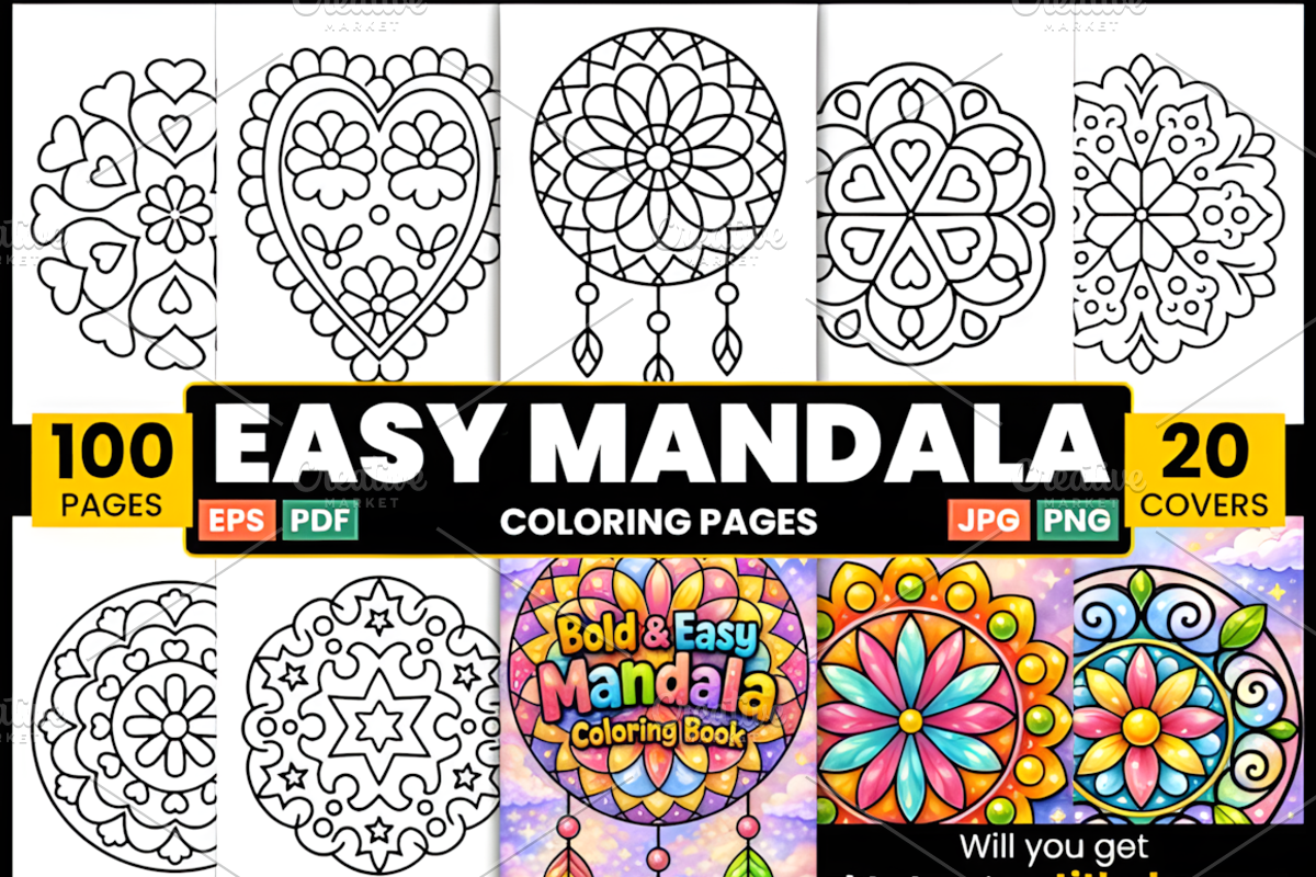 Bold & Easy Mandala Coloring Page, a Decorative Illustration by Design Station (Photo 1 of 3)