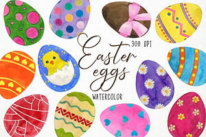 Watercolor Easter Eggs Clipart
